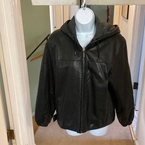 Leather jacket with hood